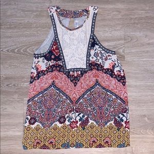 Mixed print paisley and floral high neck tank